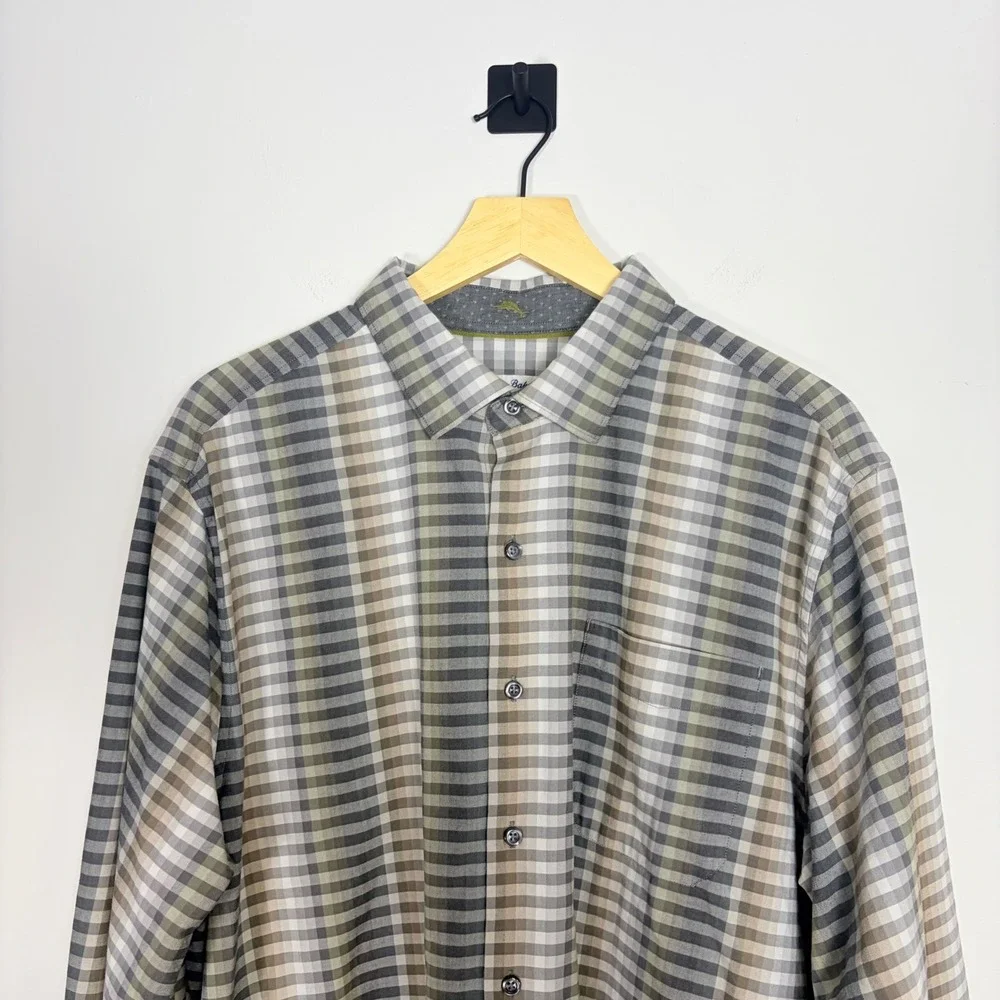 Tommy Bahama‎ Mens Large Long Sleeve Button Up Shirt Cotton Silk Blend Striped